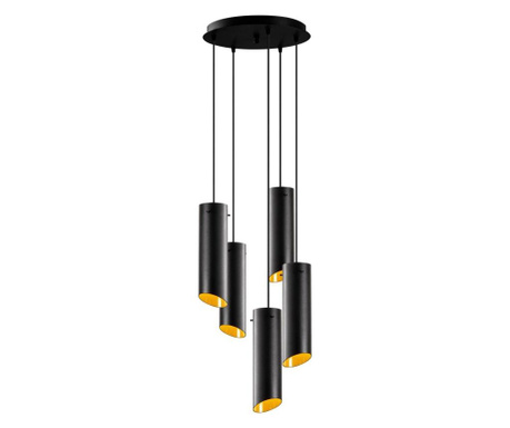 Lustra Opviq, Sivani Five Black Yellow Round, metal, max. 100 W, E27, negru/galben, 45x45x114 cm