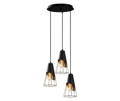 Lustra Opviq, Sivani Tel Three Black Round, metal, max. 100 W, E27, negru, 40x40x124 cm