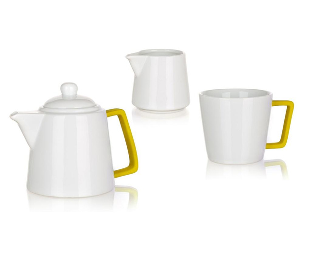 Set  pentru ceai 3 piese Banquet, Plus Yellow, ceramica, galben, 20x17x12 cm