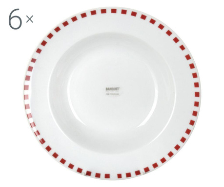 Set 6 farfurii adanci Banquet, portelan, rosu, 22x22x4 cm