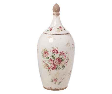 Vas decorativ cu capac L'arte Di Nacchi, ceramica, 19x19x44 cm, alb/roz
