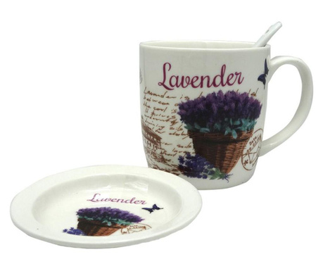 Комплект чаша с чаена лъжичка и чинийка Lavender
