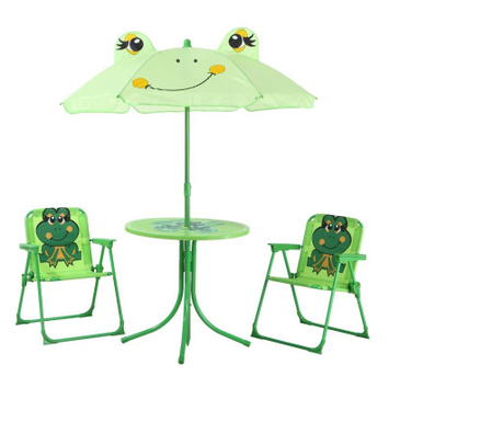 Set 2 scaune pentru exterior, masuta si umbrela Maison Mex, Frog, otel