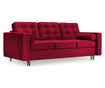 Canapea extensibila 3 locuri Interieurs 86, Palais Velvet Red and Black Chrome, rosu, 225x100x95 cm