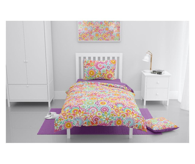 Lenjerie de pat pentru copii Oyo Home, Catharanthus, bumbac, multicolor