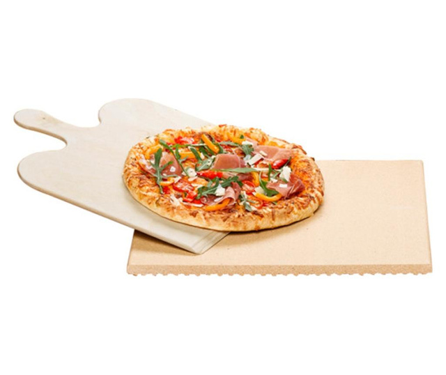 Set piatra pentru copt pizza Rommelsbacher, teracota fara BPA, 35x35x2 cm