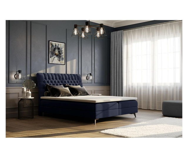 Postel s matrací a čelo postele Madison Navy Blue 180x200 cm