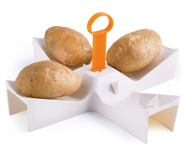 Vas microunde pentru copt cartofi Excelsa, polipropilena, alb/portocaliu