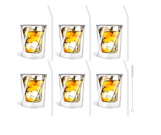 Комплект 6 чаши за уиски и 6 сламки