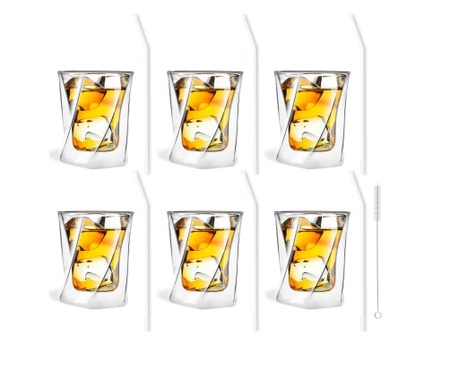 Set 6 čaše za whisky i 6 slamki