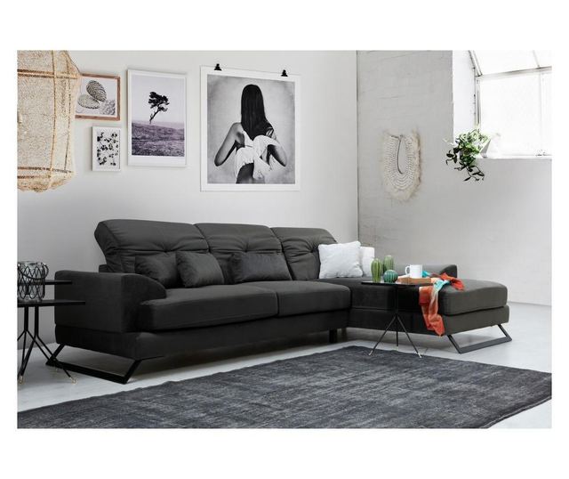 Coltar dreapta Artie, Frido, gri antracit, 92x308x100 cm