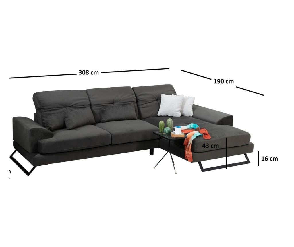 Coltar dreapta Artie, Frido, gri antracit, 92x308x100 cm - 3