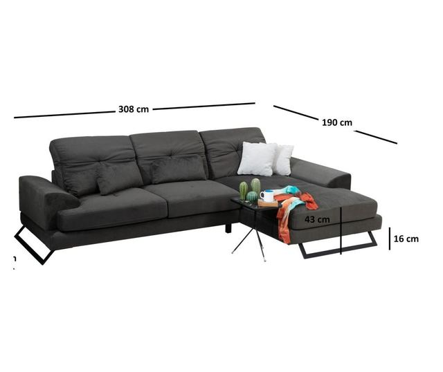 Coltar dreapta Artie, Frido, gri antracit, 92x308x100 cm