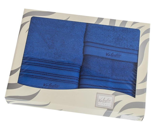 Set 3 prosoape de baie Valentini Bianco, Stripe Electric Blue, bumbac, 500gsm, albastru inchis