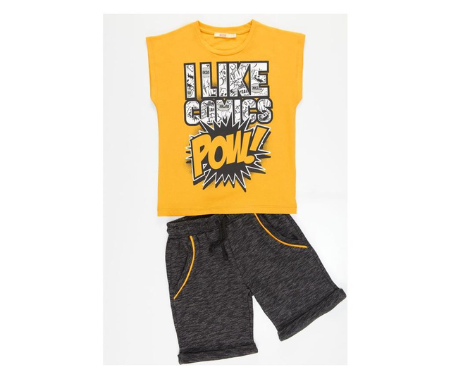 Set tricou si pantaloni pentru baieti Mushi, Comics, galben/negru