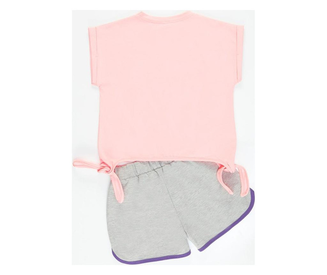 Set pantaloni scurti si tricou pentru fete Mushi, Wassup, roz si gri