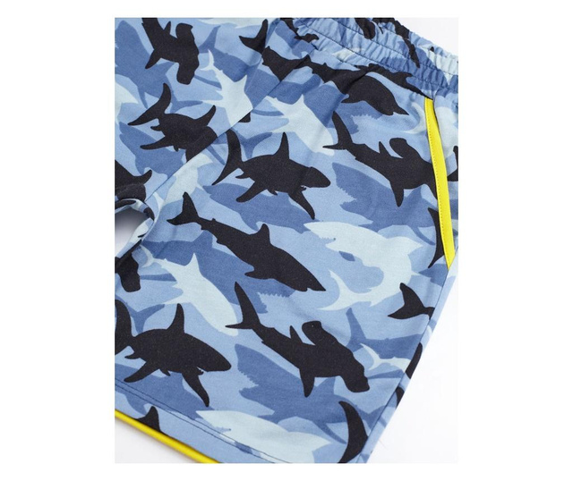 Set tricou si pantaloni pentru baieti Mushi, Sharks, galben si bleumarin