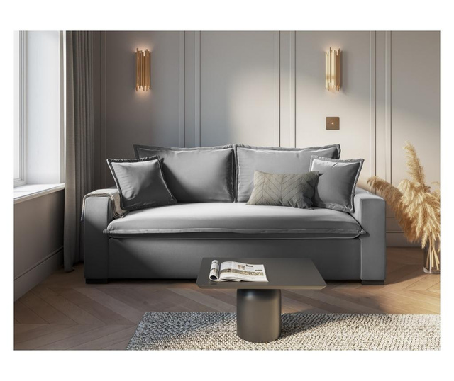 Mezzo Velvet Grey and Black Háromszemélyes kihúzható kanapé