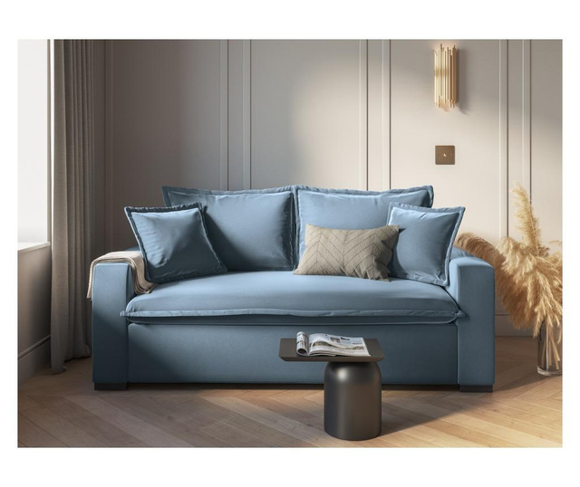 Mezzo Velvet Light Blue and Black Kétszemélyes kihúzható kanapé