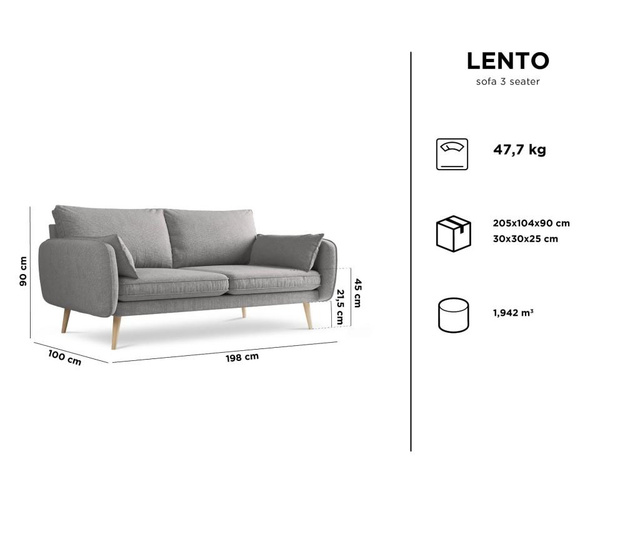 Lento  Light Beige Háromszemélyes kanapé