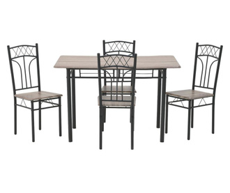 Set masa si 4 scaune Inart, fier / lemn de mesteacan / PVC