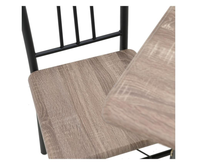 Set masa si 4 scaune Inart, fier / lemn de mesteacan / PVC