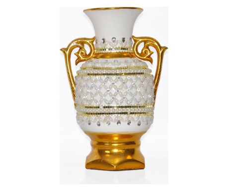 Vaza Bettina, ceramica, 28x21x39 cm, alb/auriu
