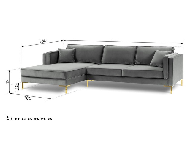 Coltar stanga Milo Casa, Giuseppe Grey, gri, 250x165x88 cm