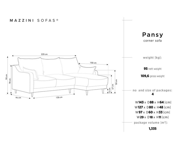 Pansy Yellow Megfordítható és kihúzható sarokkanapé