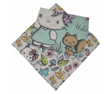 Комплект долен чаршаф и калъфка за възглавница Hello Kitty