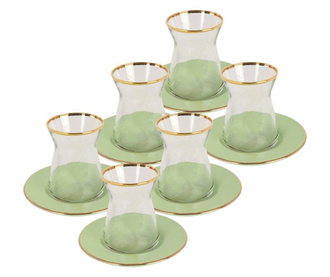 Set pentru ceai 12 piese Bella Maison, Allure Green, sticla, ceramica, verde deschis, 96 ml,96 ml