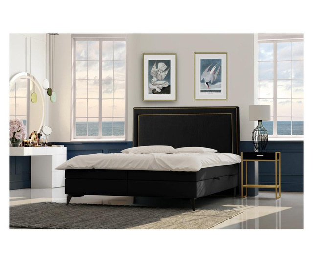 Boxspring postelja s prostorom za shranjevanje Soho Black Gold 140x200 cm