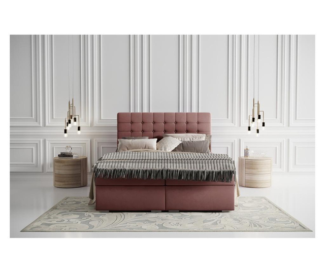Boxspring krevet s prostorom za odlaganje Sansa Pink Silver 140x200 cm