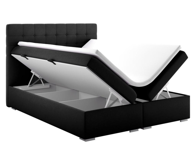 Boxspring postelja s prostorom za shranjevanje Sansa Black Silver 180x200 cm