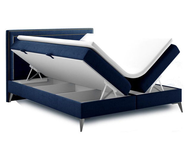Boxspring postelja s prostorom za shranjevanje Chambery Blue Gold 140x200 cm
