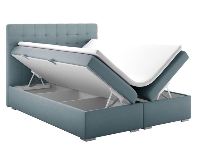 Boxspring postelja s prostorom za shranjevanje Sansa Blue Silver
