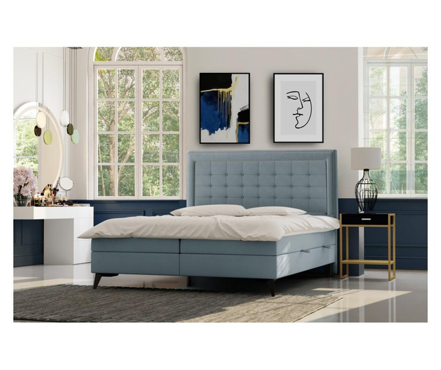 Boxspring krevet s prostorom za odlaganje Chambery Blue Silver 140x200 cm