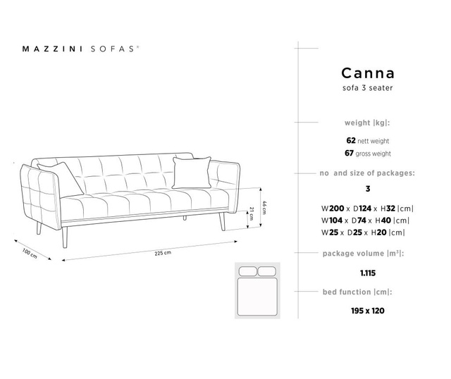 Canna Red Kihúzható háromszemélyes kanapé