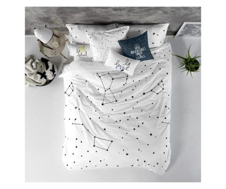 Cearsaf de pilota Blanc, Constellation, bumbac percale imprimat digital, 140x200 cm