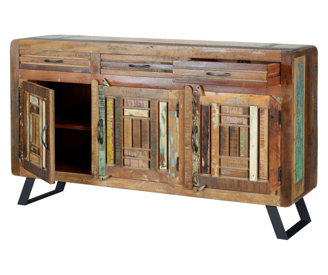 Bufet Giner Y Colomer, lemn reciclat, 150x40x89 cm, multicolor