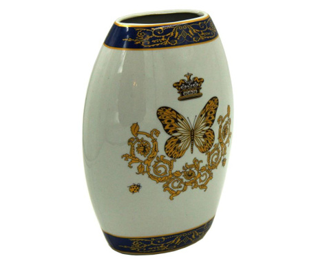 Vaza decorativa Royal Family, Queen Elisabeth, ceramica lucrata manual, 22x6x26 cm, auriu inchis/albastru