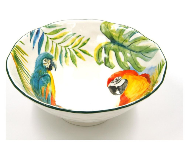 Bol pentru salata Royal Family, Jungle parrots, ceramica, multicolor, 23x23x10 cm