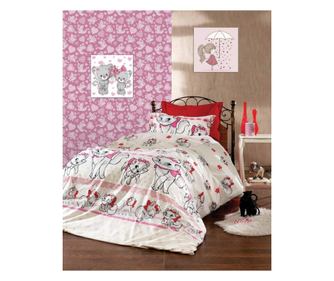 Lenjerie de pat matrimonial cu husa de perna dreptunghiulara, kitty, bumbac ranforce, gramaj tesatura 120 g/mp, multicolor Sofi