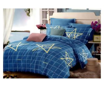 Lenjerie de pat pentru o persoana cu husa de perna dreptunghiulara, blue smile, bumbac mercerizat, multicolor Sofi 1 x 140/230,