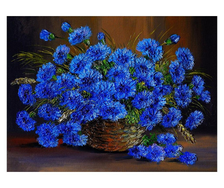 Tablou Canvas, Cos impletit cu flori albastre, 80 x 60 cm, Rama lemn, Multicolor  60x90 cm