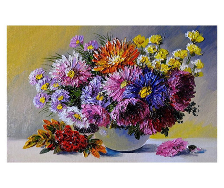 Tablou Canvas, Vas cu flori, Crizanteme, 90 x 60 cm, Rama lemn, Multicolo  60x90 cm