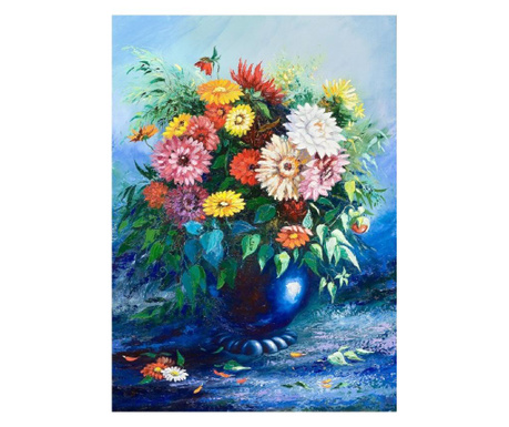 Tablou Canvas, Vaza albastra cu flori colorate, 50 x 70 cm, Multicolor  50x70 cm