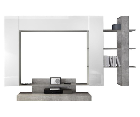 RESIGILAT Set mobilier living 4 piese Tft Home Furniture, melamina, alb/ciment