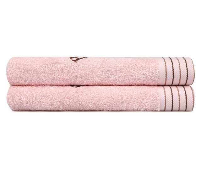 Set 2 prosoape de baie Beverly Hills Polo Club, bumbac, 480 gr/m², 50x90 cm, roz
