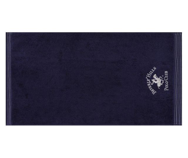Set 2 prosoape de baie Beverly Hills Polo Club, bumbac, 480 gr/m², 50x90 cm, alb/albastru inchis